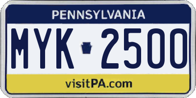 PA license plate MYK2500
