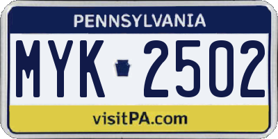 PA license plate MYK2502