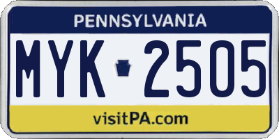 PA license plate MYK2505