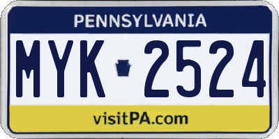 PA license plate MYK2524