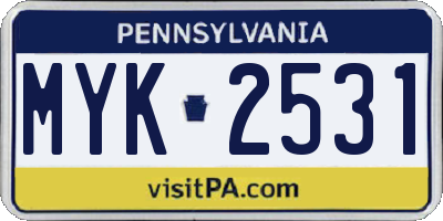 PA license plate MYK2531