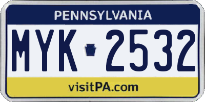PA license plate MYK2532