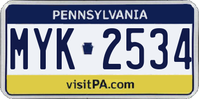 PA license plate MYK2534