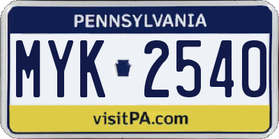 PA license plate MYK2540