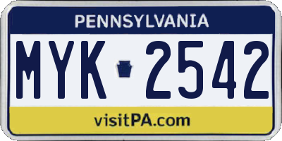 PA license plate MYK2542