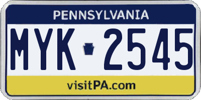 PA license plate MYK2545