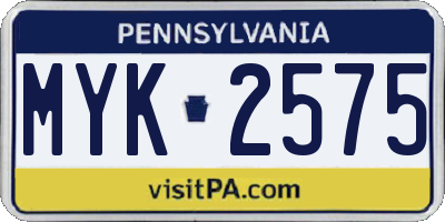 PA license plate MYK2575