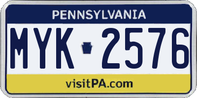 PA license plate MYK2576