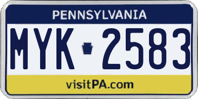 PA license plate MYK2583