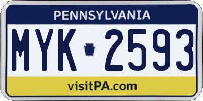 PA license plate MYK2593