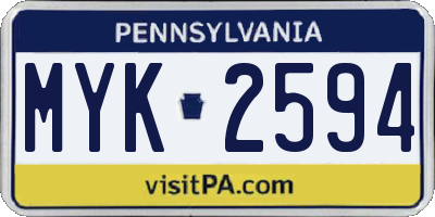 PA license plate MYK2594