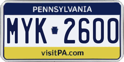 PA license plate MYK2600