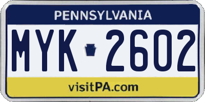 PA license plate MYK2602