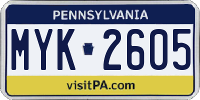 PA license plate MYK2605
