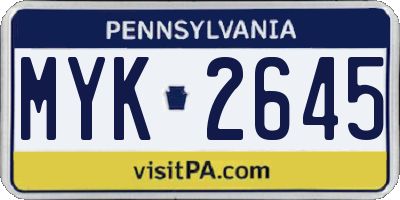 PA license plate MYK2645