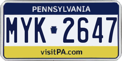 PA license plate MYK2647