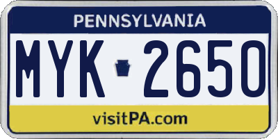 PA license plate MYK2650