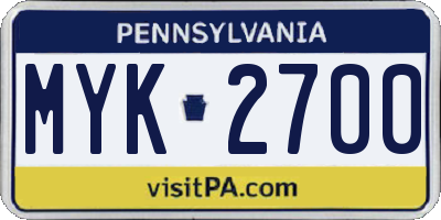 PA license plate MYK2700