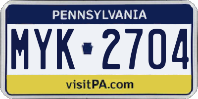 PA license plate MYK2704
