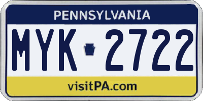 PA license plate MYK2722