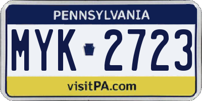 PA license plate MYK2723