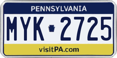 PA license plate MYK2725