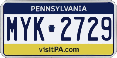 PA license plate MYK2729