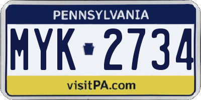 PA license plate MYK2734