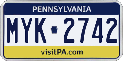 PA license plate MYK2742