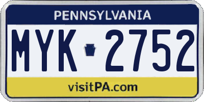 PA license plate MYK2752