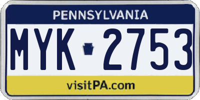 PA license plate MYK2753