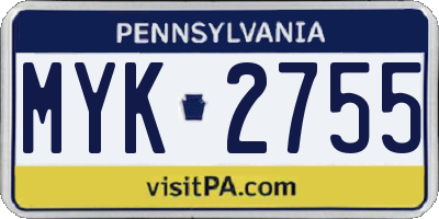 PA license plate MYK2755