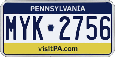 PA license plate MYK2756