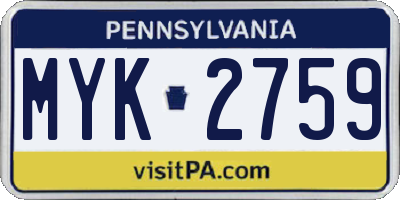 PA license plate MYK2759