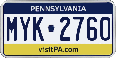 PA license plate MYK2760