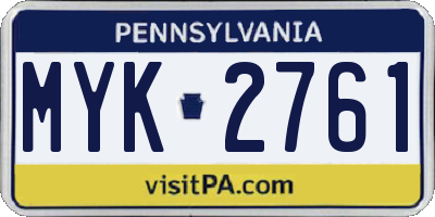 PA license plate MYK2761