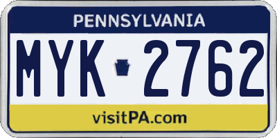 PA license plate MYK2762