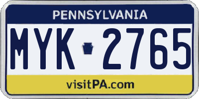 PA license plate MYK2765