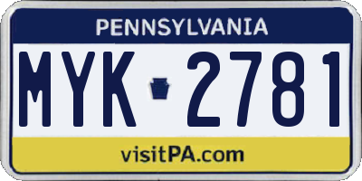 PA license plate MYK2781