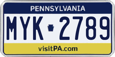 PA license plate MYK2789