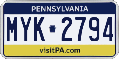 PA license plate MYK2794