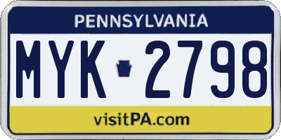 PA license plate MYK2798