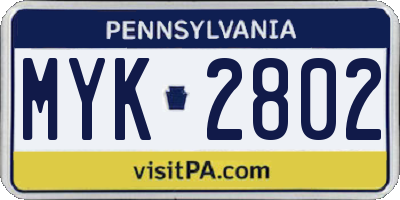 PA license plate MYK2802