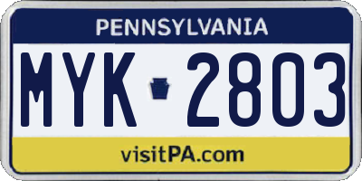 PA license plate MYK2803