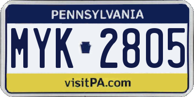 PA license plate MYK2805