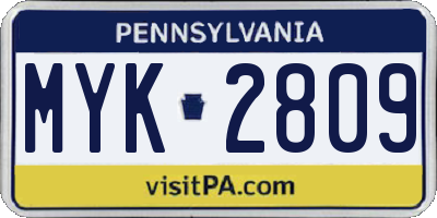 PA license plate MYK2809