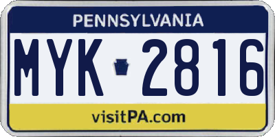 PA license plate MYK2816