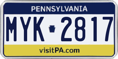 PA license plate MYK2817
