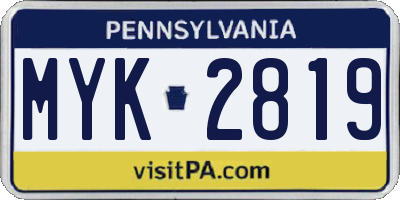 PA license plate MYK2819