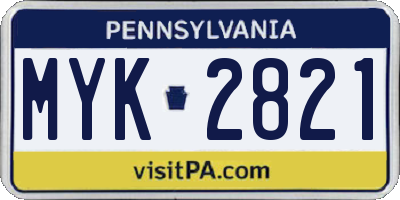 PA license plate MYK2821